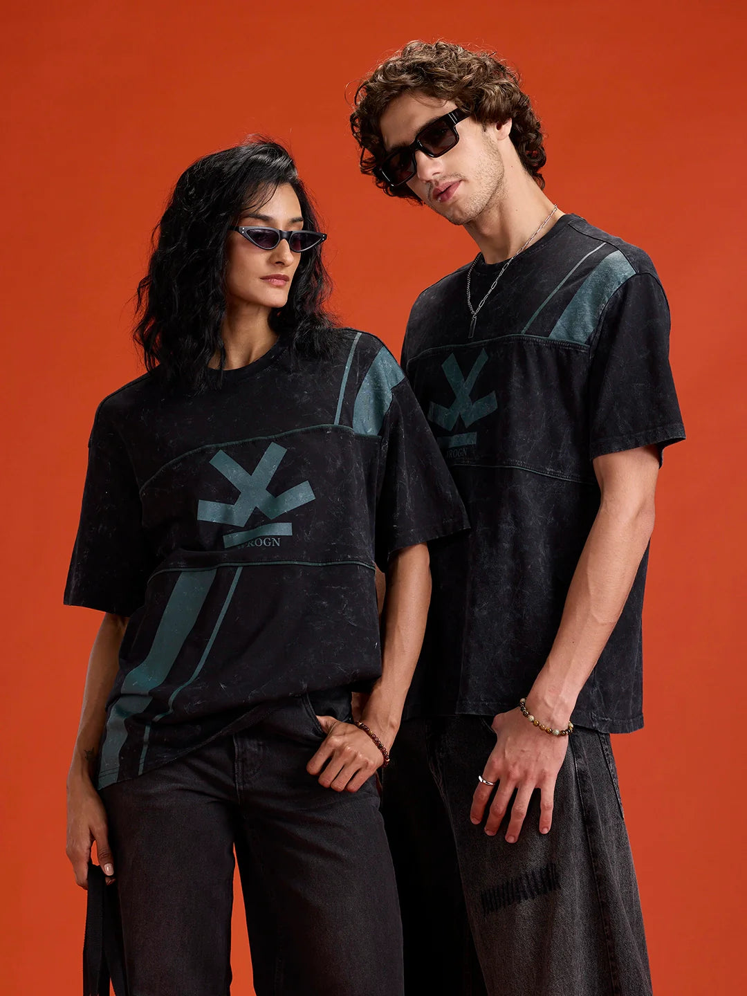 Washed Cut& Sew Graphic Printed Oversized Fit T-Shirt | Black