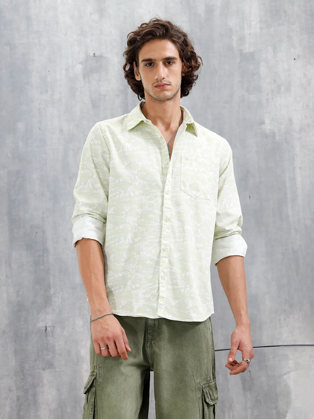 Abstract Floral Printed Slim Fit Shirt | Green