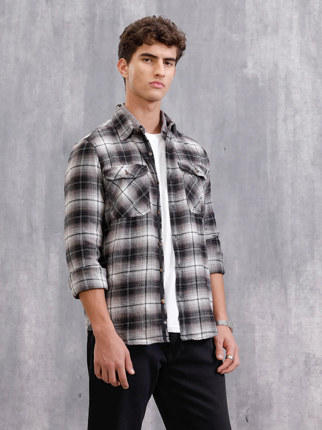 Brushed Flannel Utility Shirt In Slim Fit | Black