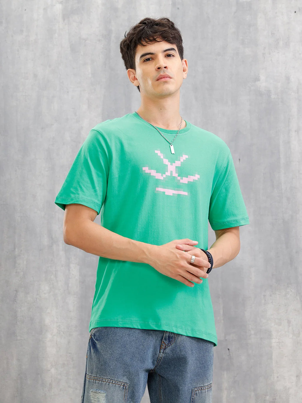 Placement Patchwork Oversized T-Shirt | Green