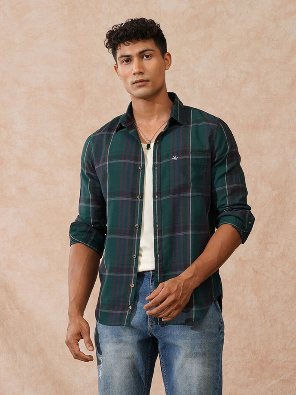 Checked Slim Fit Shirt | Green