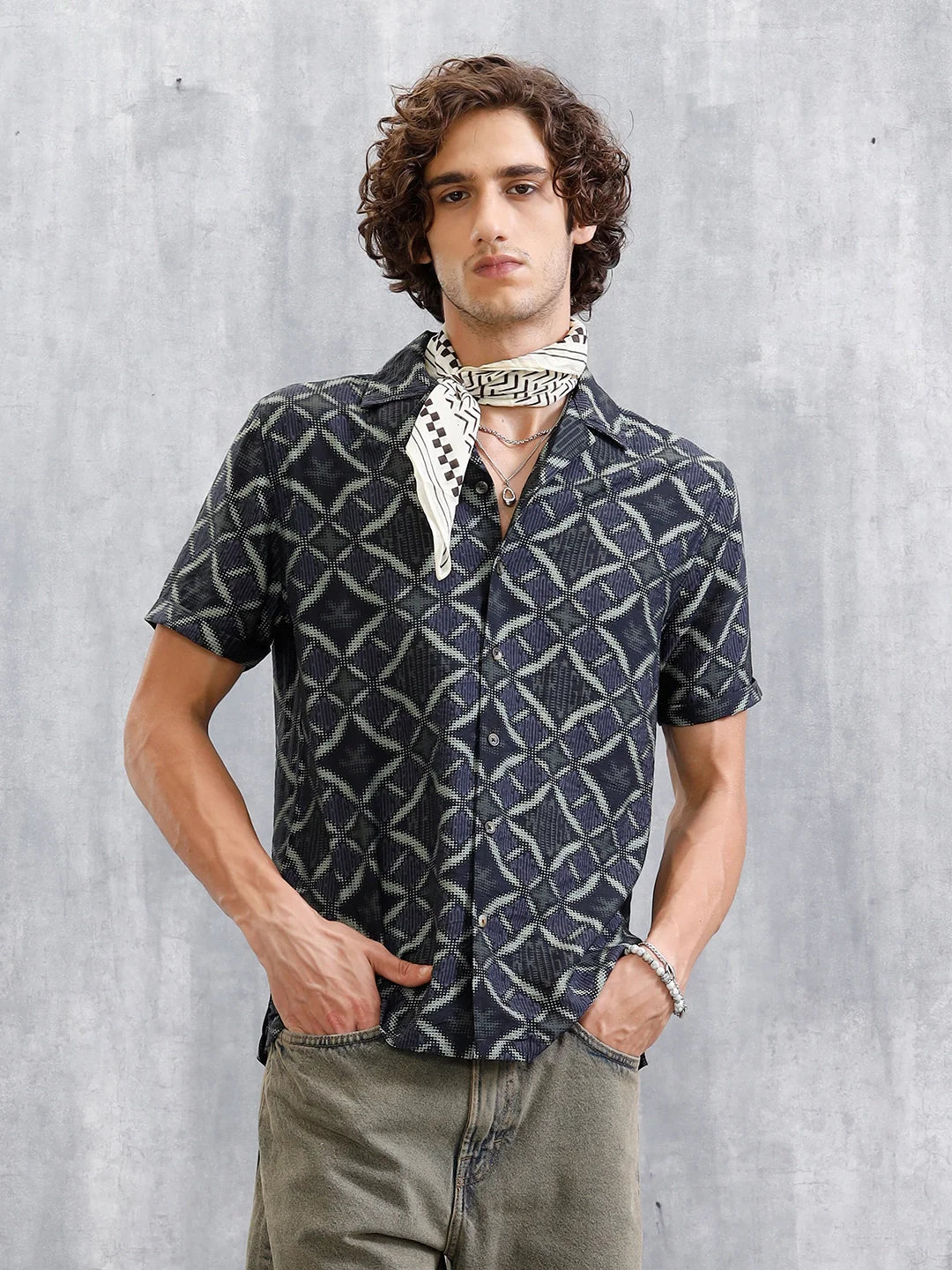 Casual AOP Resort Collar Shirt | Black