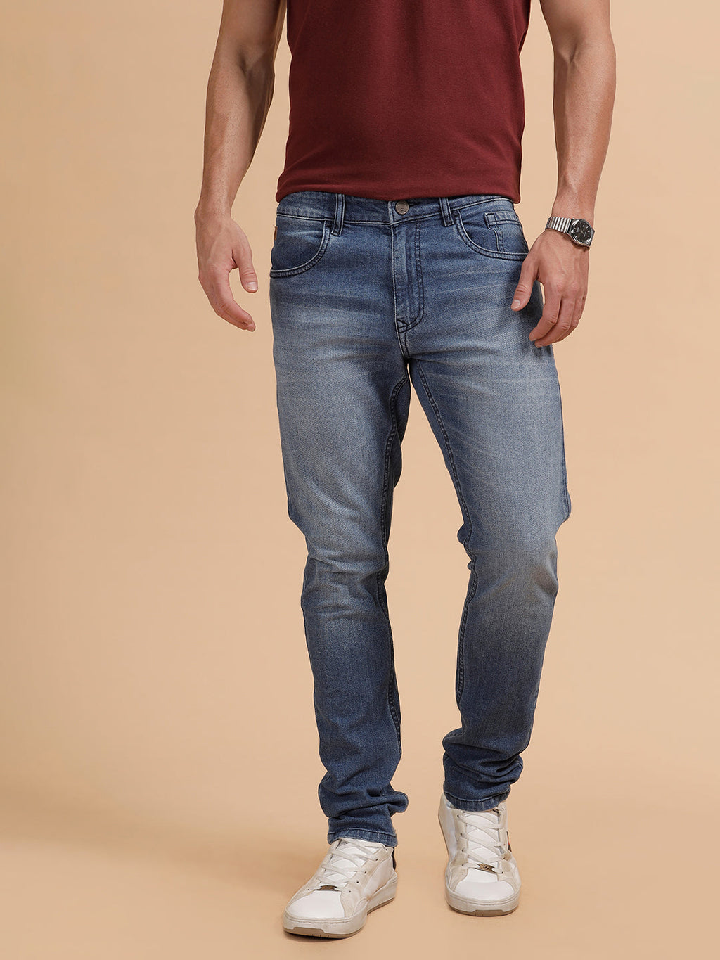 Casual Heavy Fade Slim Fit Jeans | Light Blue