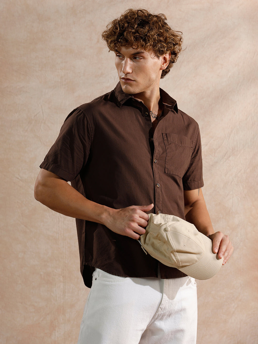 Cotton Slub Overdyed Shirt | Brown