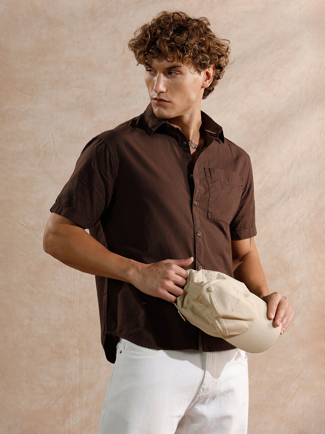 Cotton Slub Overdyed Shirt | Brown