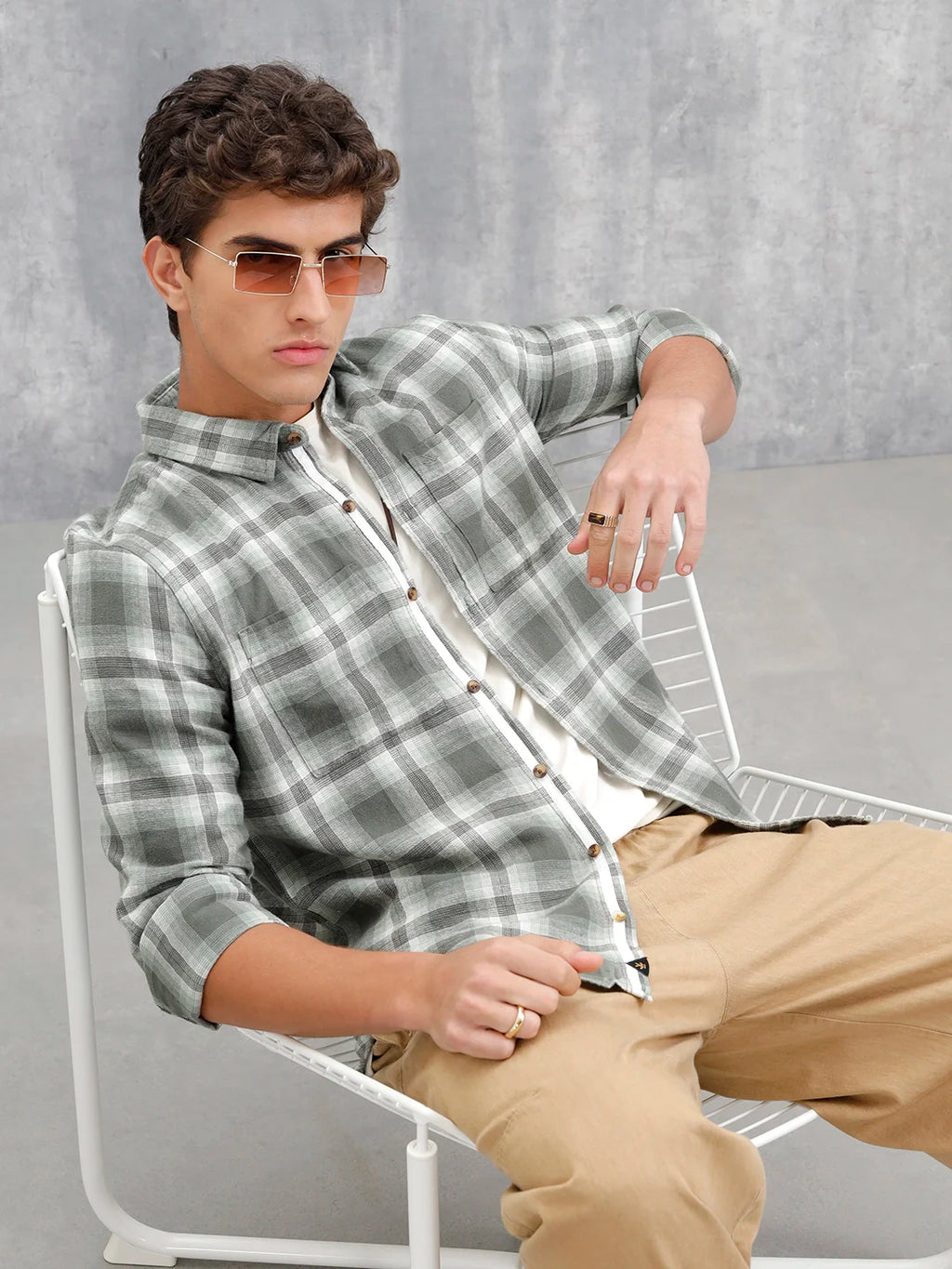 Checkered Pattern Casual Shirt For Men | Green