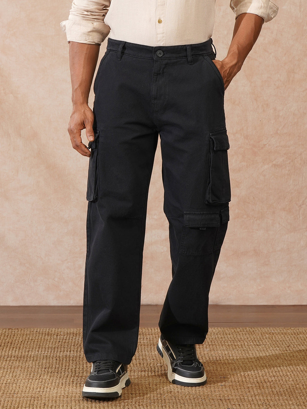 Stacked Loose Fit Cargo Trouser | Black