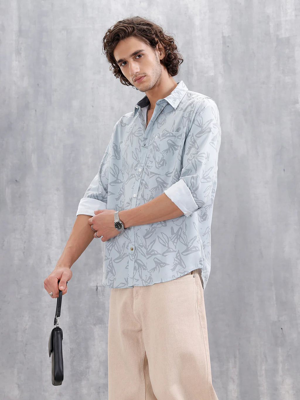 Abstract Floral Printed Slim Fit Shirt | Blue