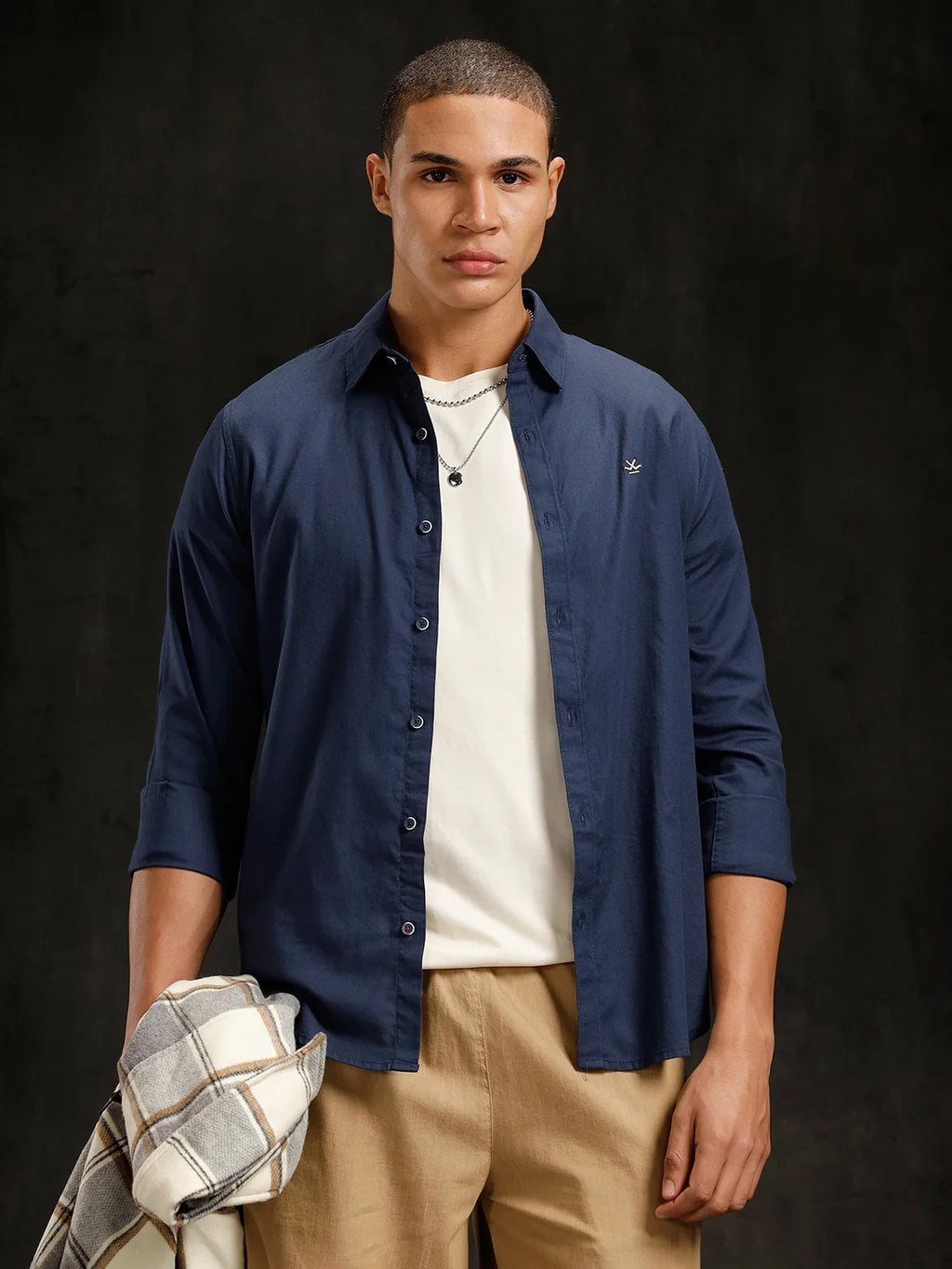 Cotton Dobby Full Sleeve Shirt  | Navy Blue