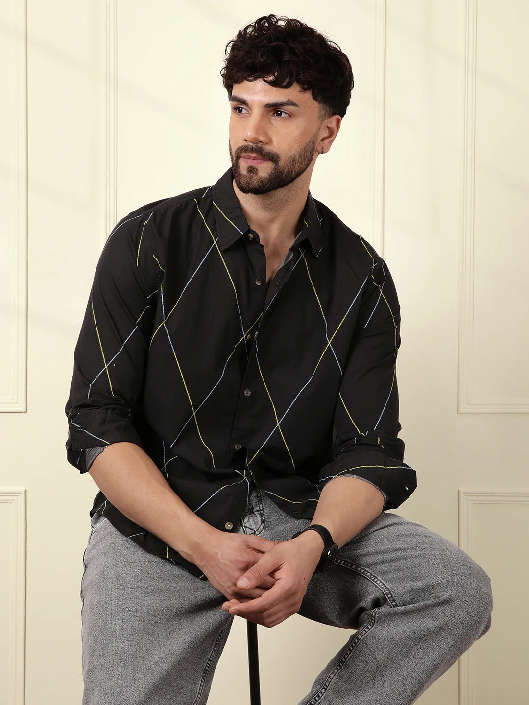 Diagonal Lines Black Shirt