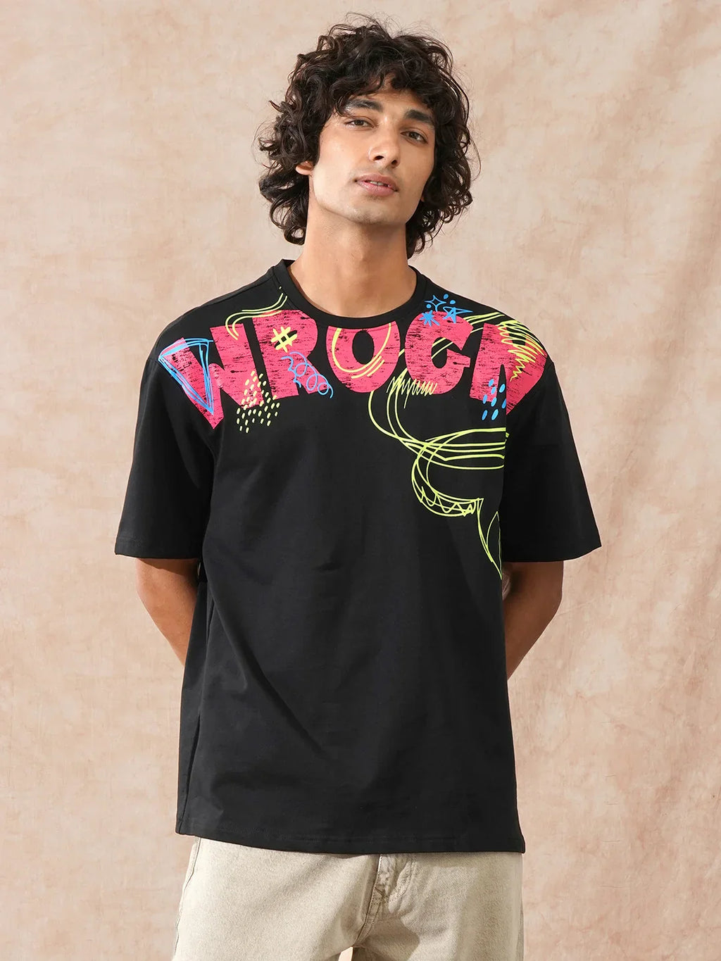 Heavy GSM Placement Printed T-Shirt | Black