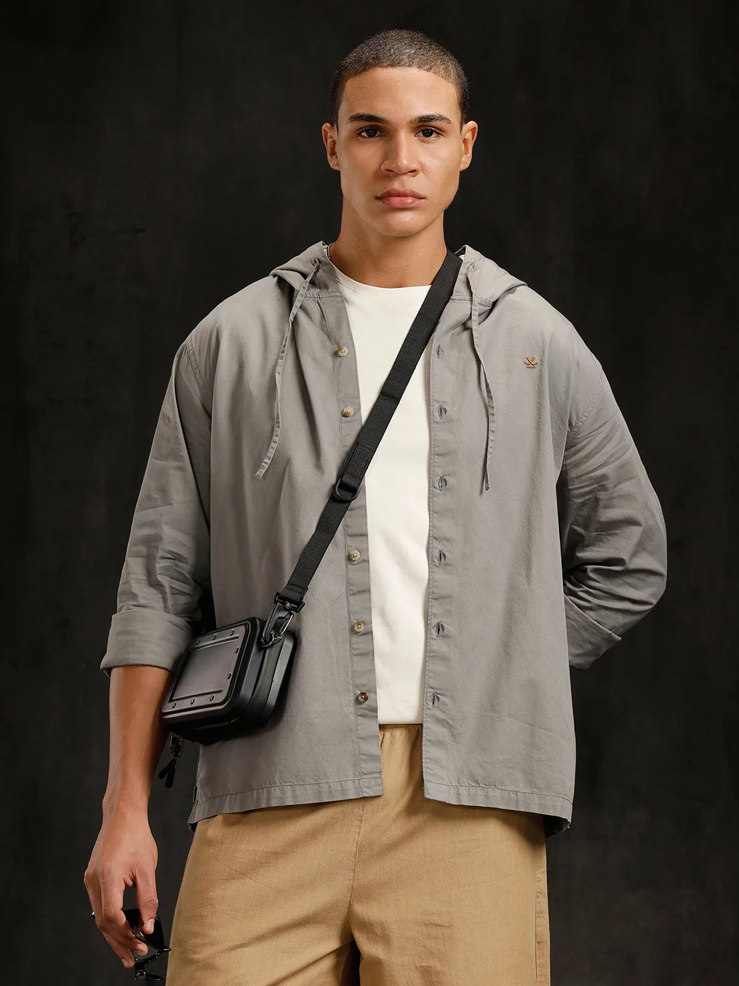 Cotton Twill Hoded Shirt | Grey