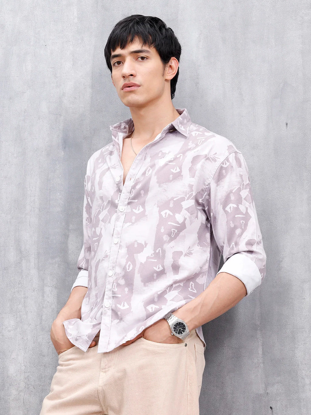 Abstract Aop Printed Oversized Fit Casual Shirt | Purple