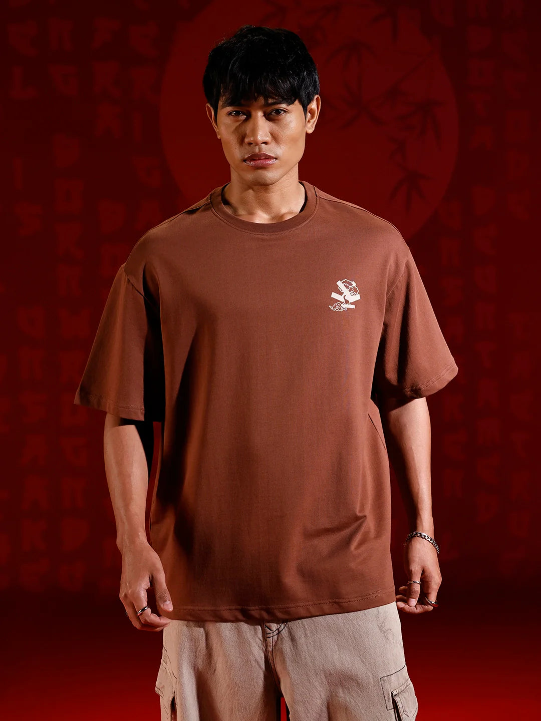 Men’s oversized chest print T-shirt | Brown