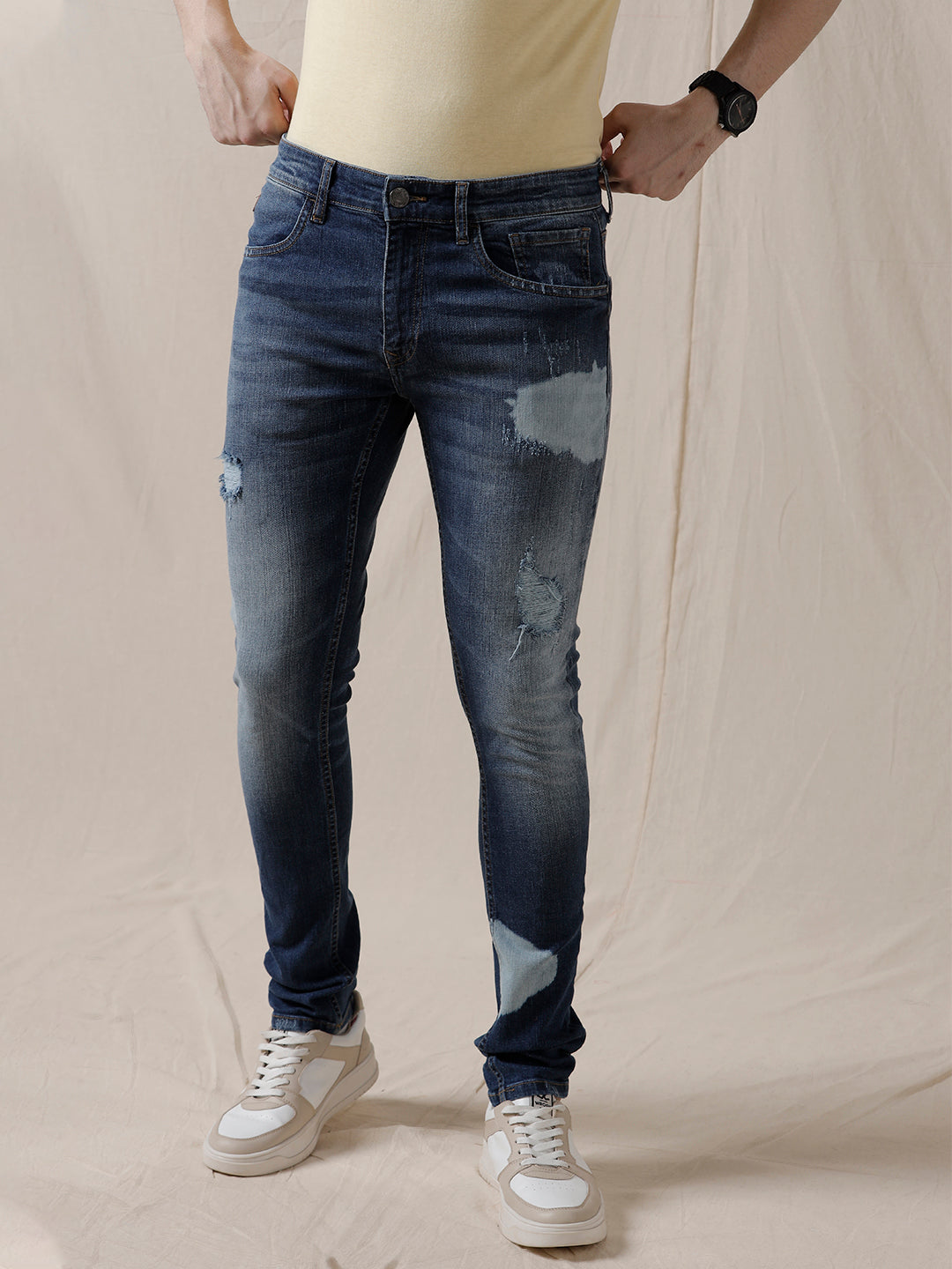 Distressed Medstone Blue Jeans