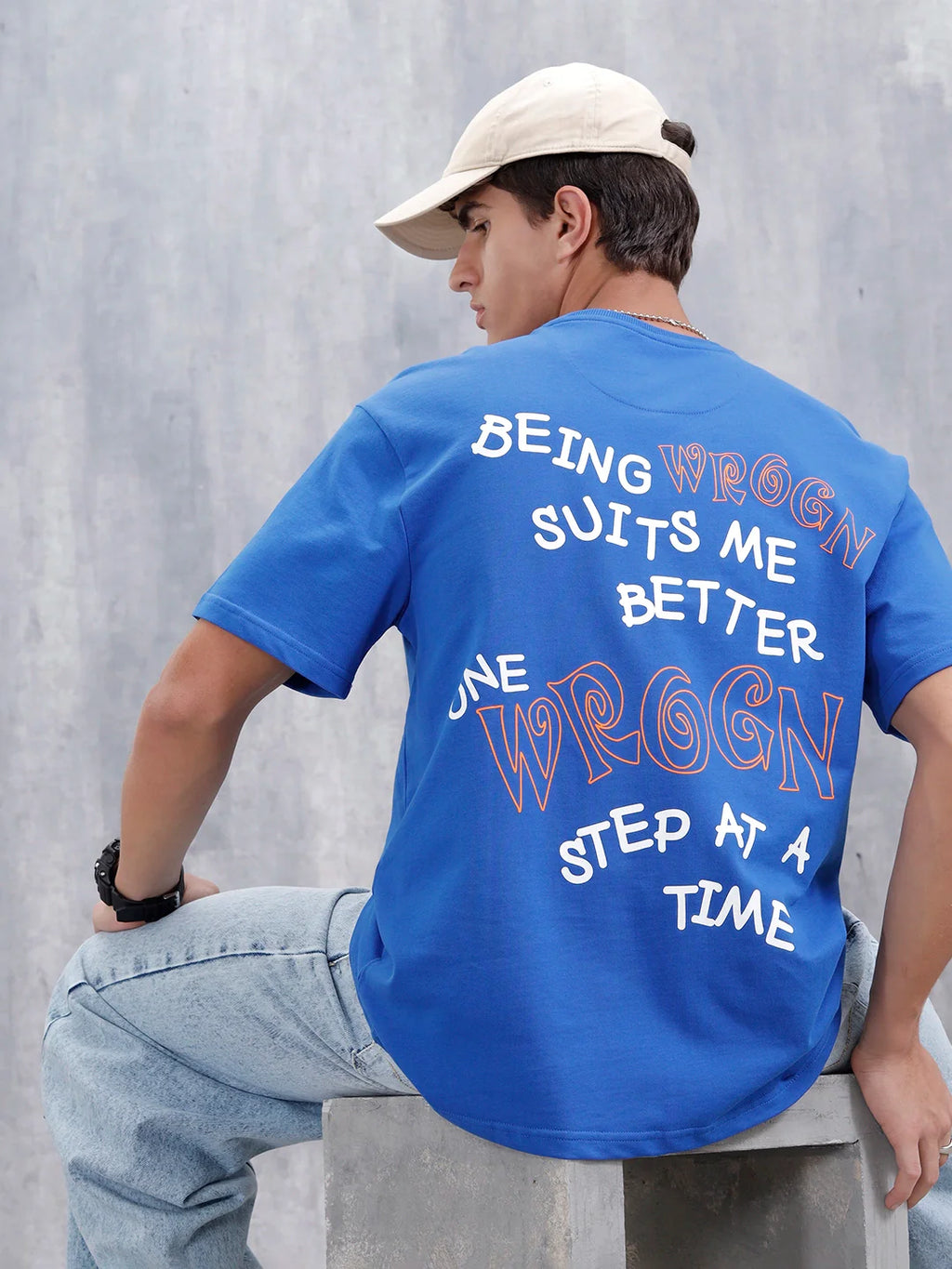 Casual Men Oversized Fit Tee With Graphic | Blue