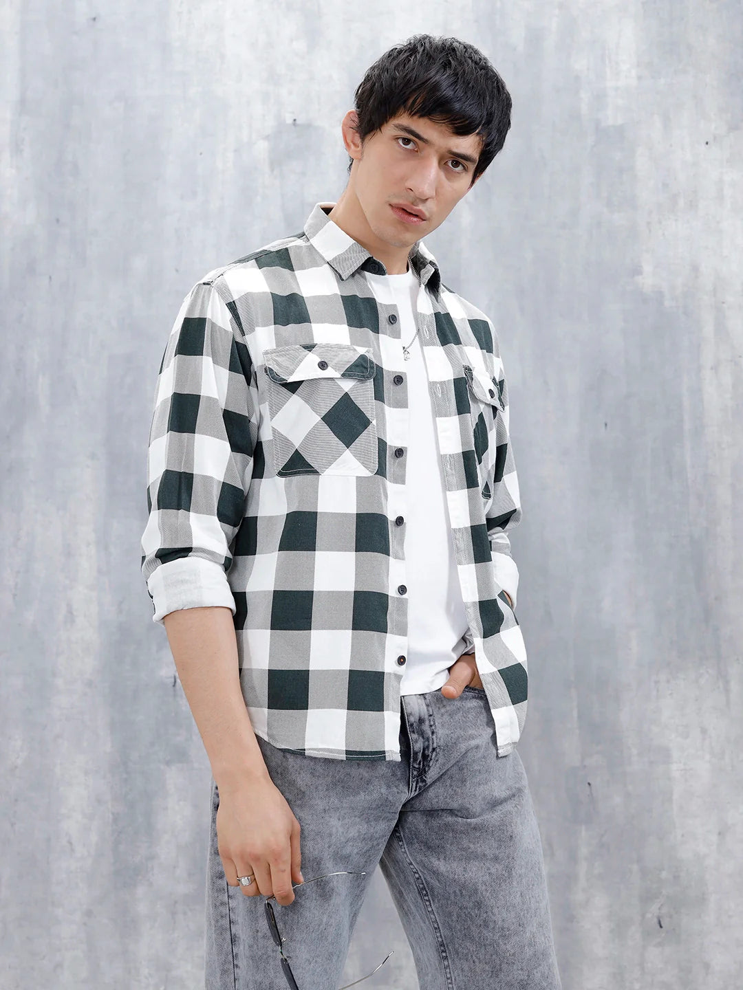 Casual Comfort Fit Checkered Pattern Shirt | Black