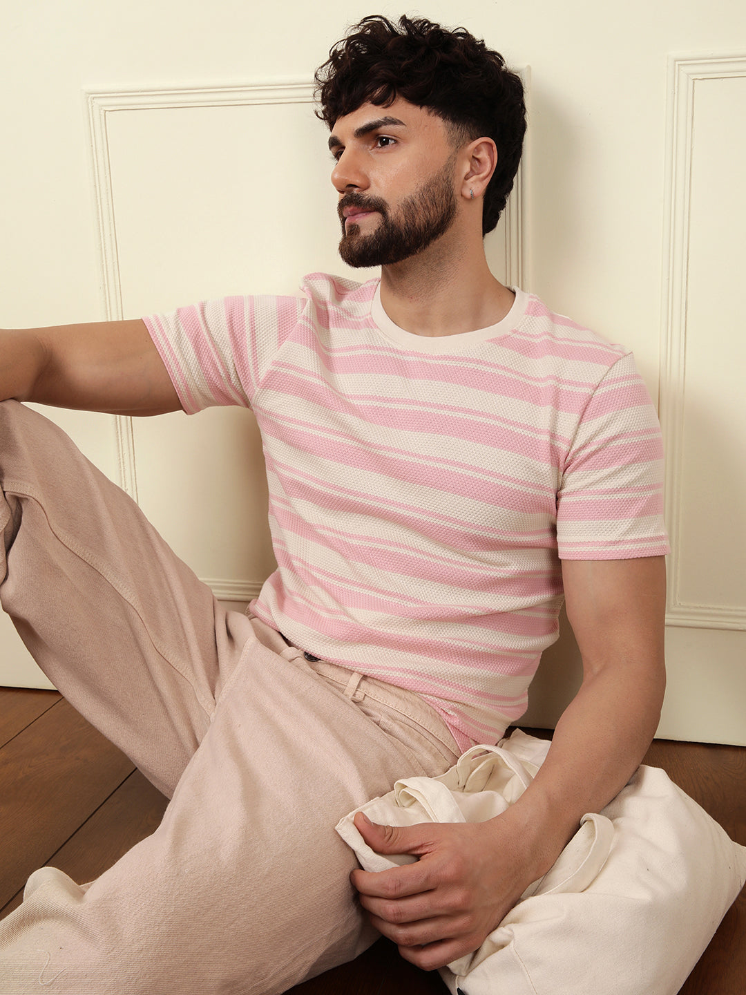 Casual Slim Fit Striped T-Shirt | Pink