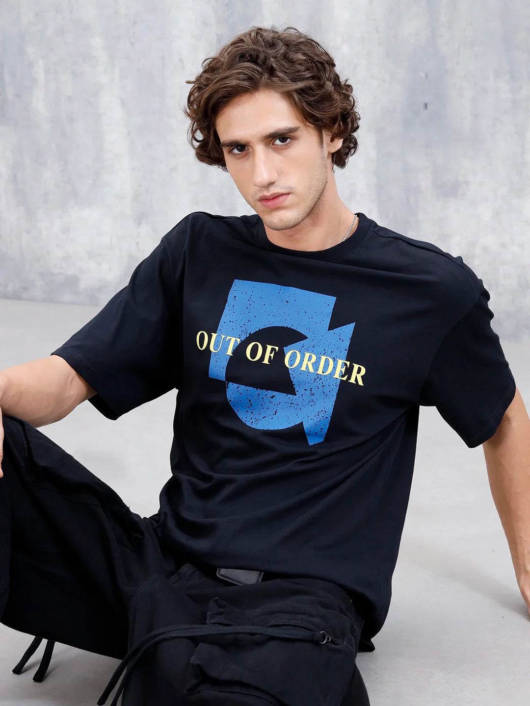 Wrogn Distressed Effect Printed Graphic Tee For Men's | Black