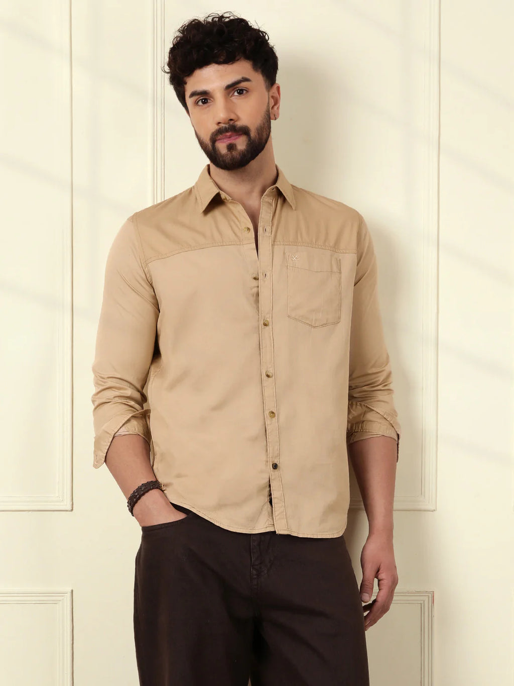 Cut & Sew Slim Fit Shirt | Khaki