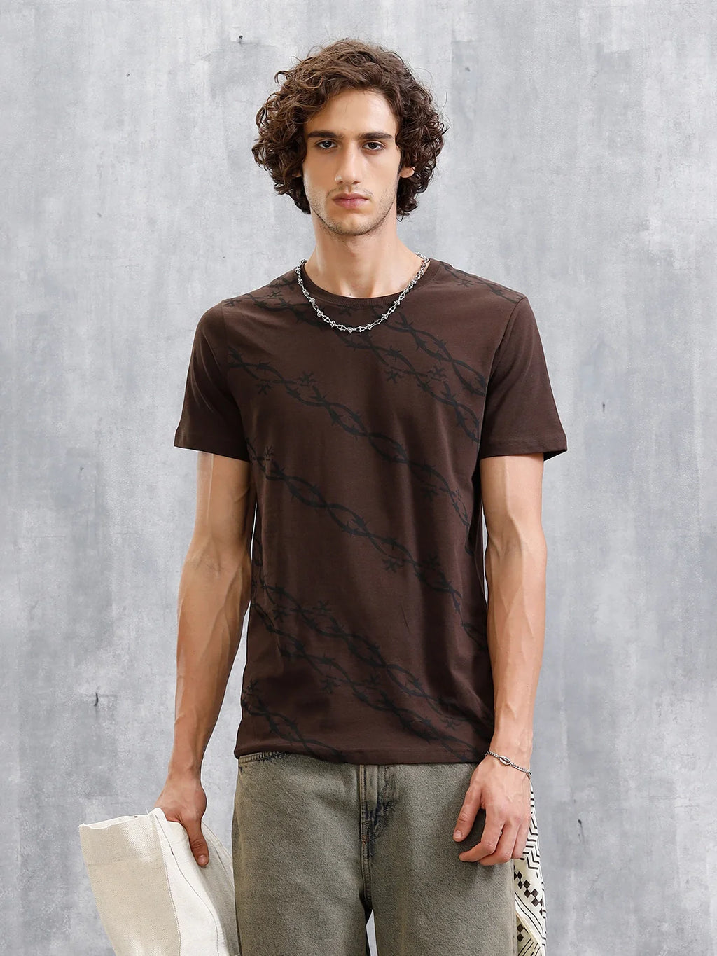 Barbed Wire AOP Slim Fit T-Shirt | Coffee