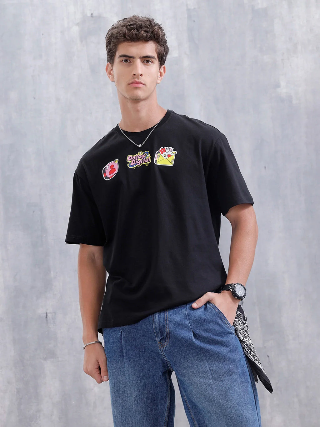 Casual Men Oversized Fit Tee With Graphic | Black