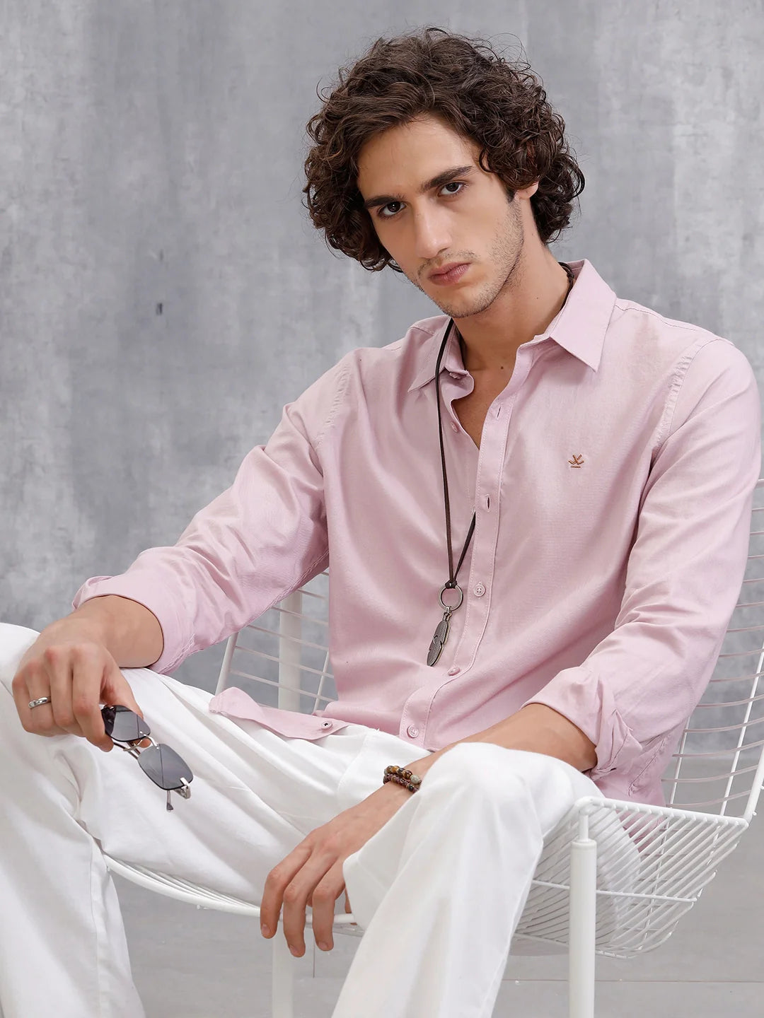 Cotton Dobby Slim Fit Shirt | Pink