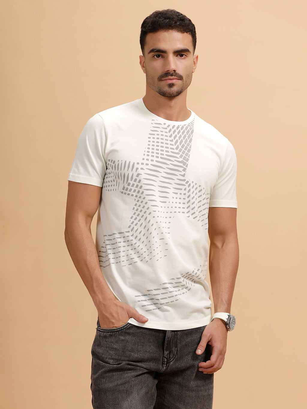 Panel Printed Regular Fit T-Shirt | White