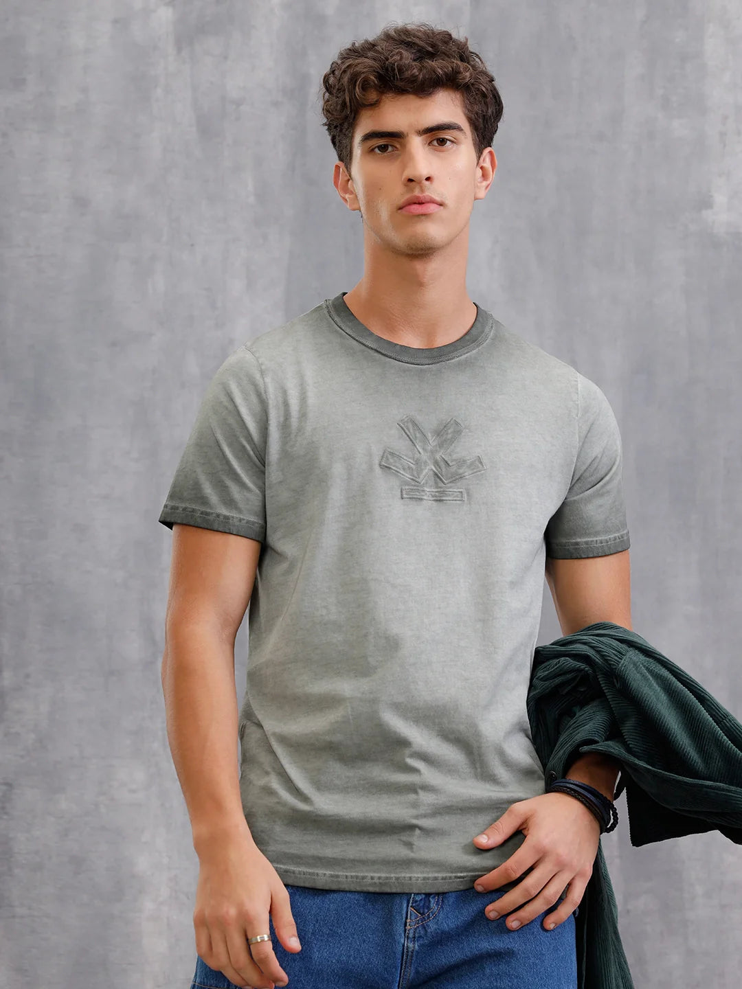 Acid Washed Slim Fit T-Shirt | Grey
