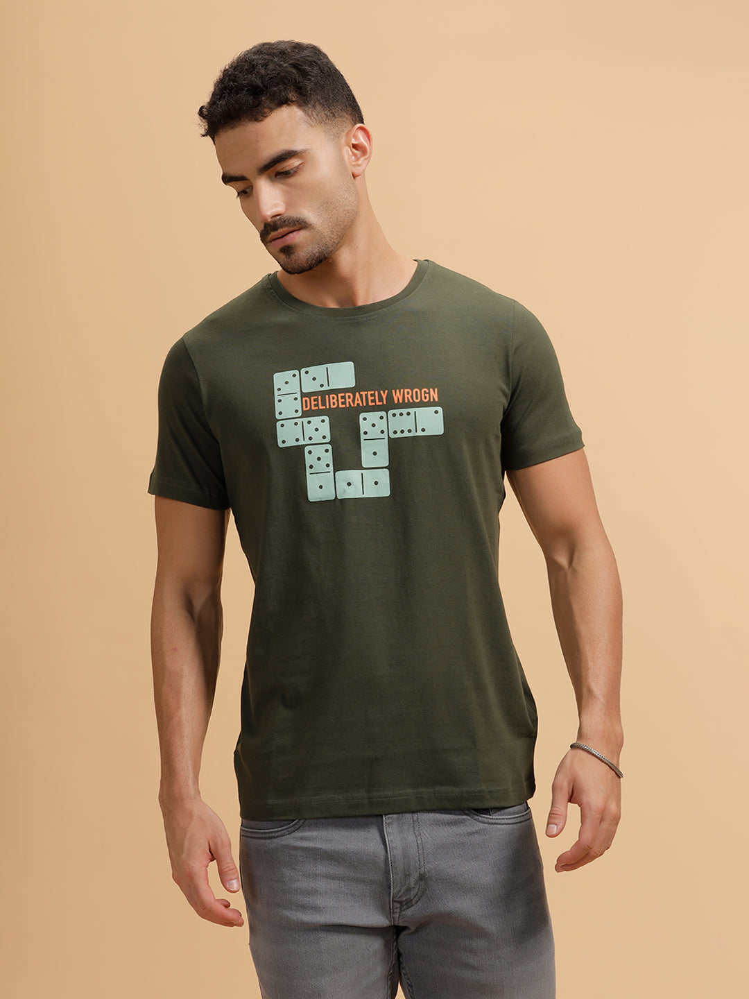 Placement Print Slim Fit T-Shirt | Olive