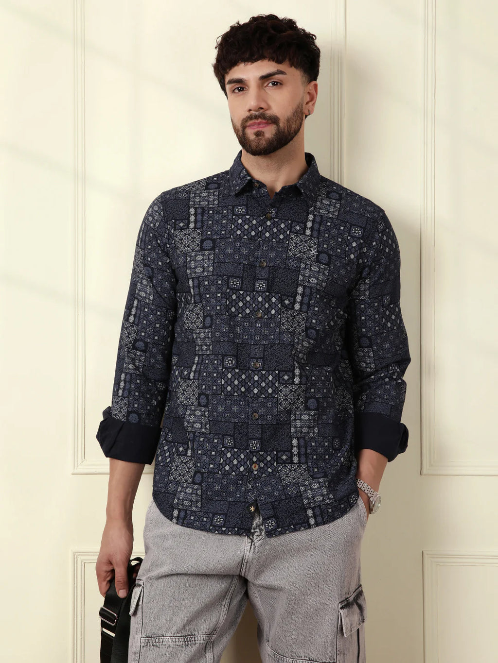 Abstract Patterns AOP Shirt | Navy Blue
