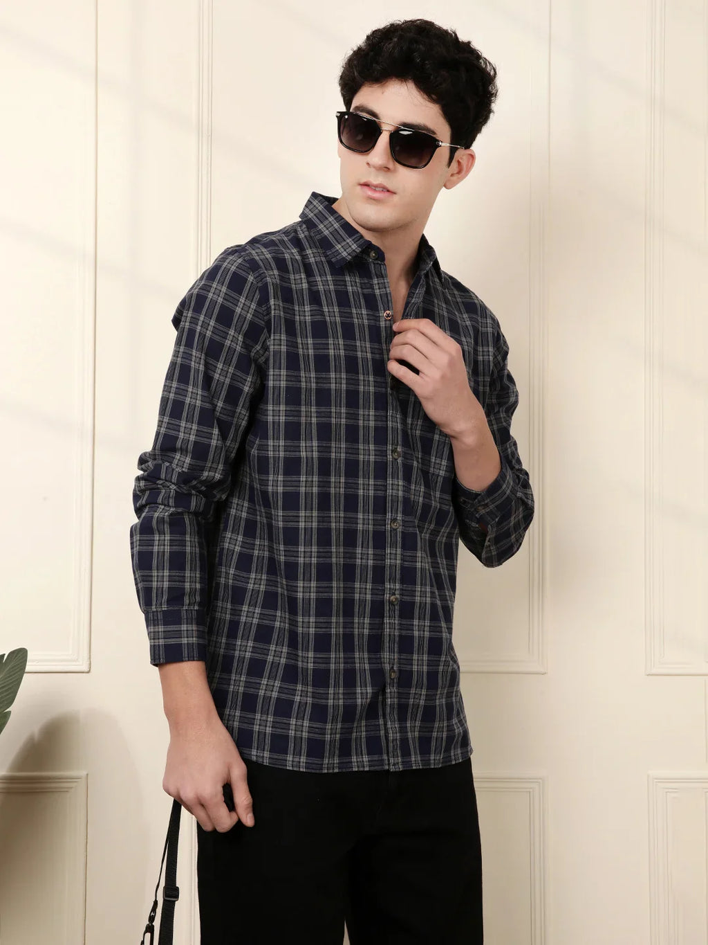 Checkered Full Sleeve Shirt in Navy Blue