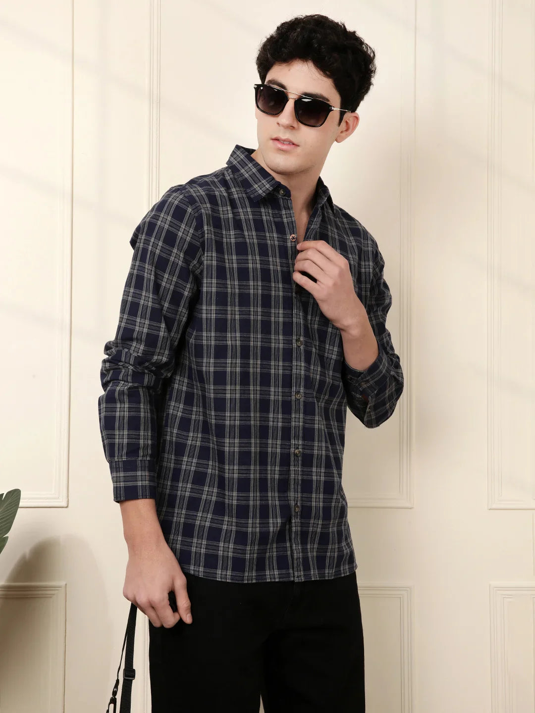 Checkered Full Sleeve Shirt in Navy Blue