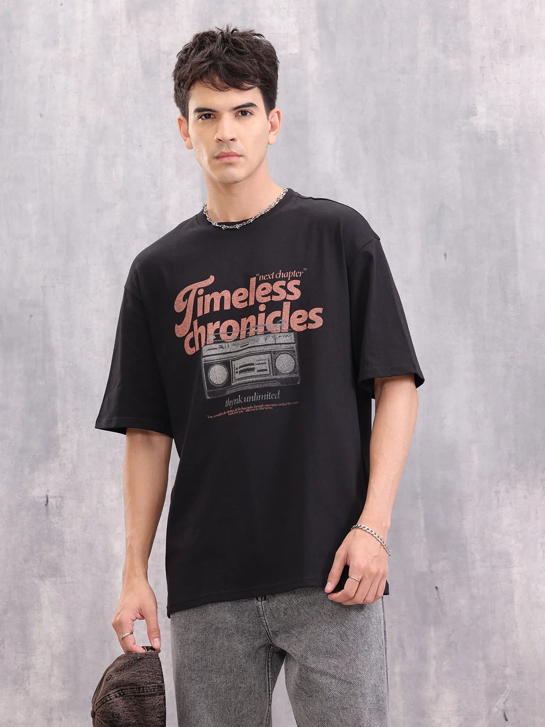 Retro Graphic Printed Oversized Fit Tshirt | Black