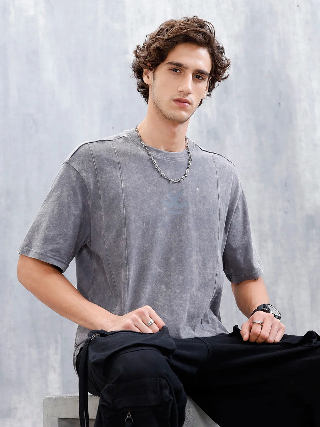 Washed Men's Casual Oversized Fit T-Shirt | Grey