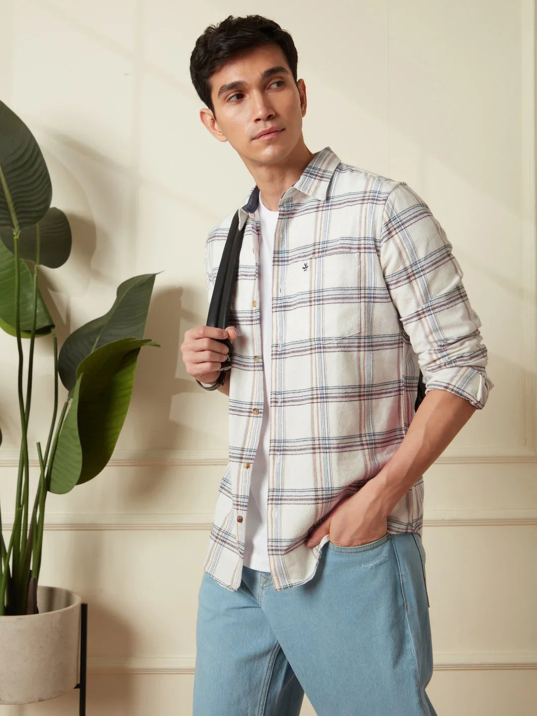 Classic White Slim Fit Checked Shirt