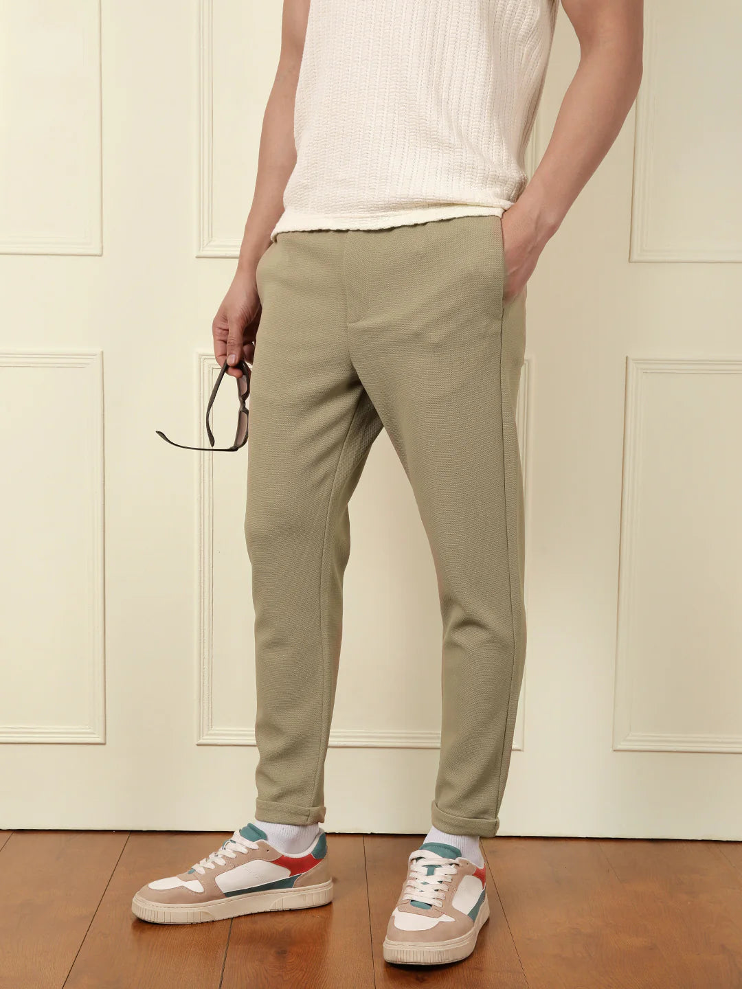 Soft Cotton Blend Knit Trouser | Beige