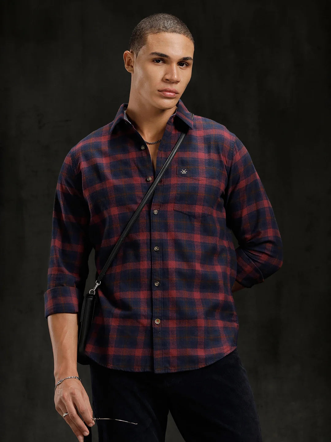 Checkered Cotton Twill Shirt | Maroon