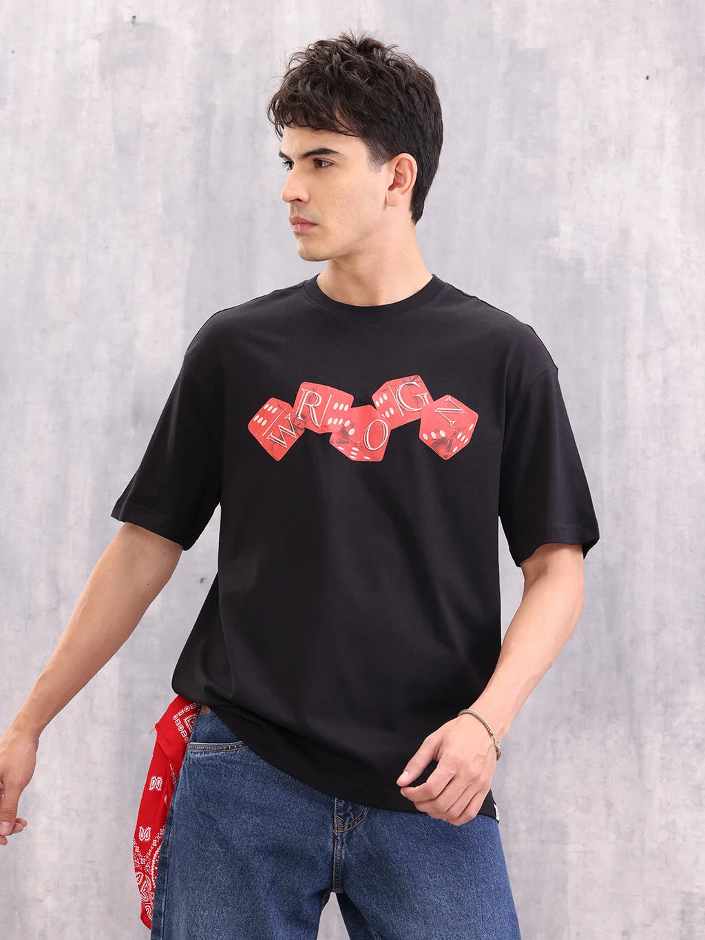 Dice Inspired Graphic Printed Oversized T-Shirt | Black