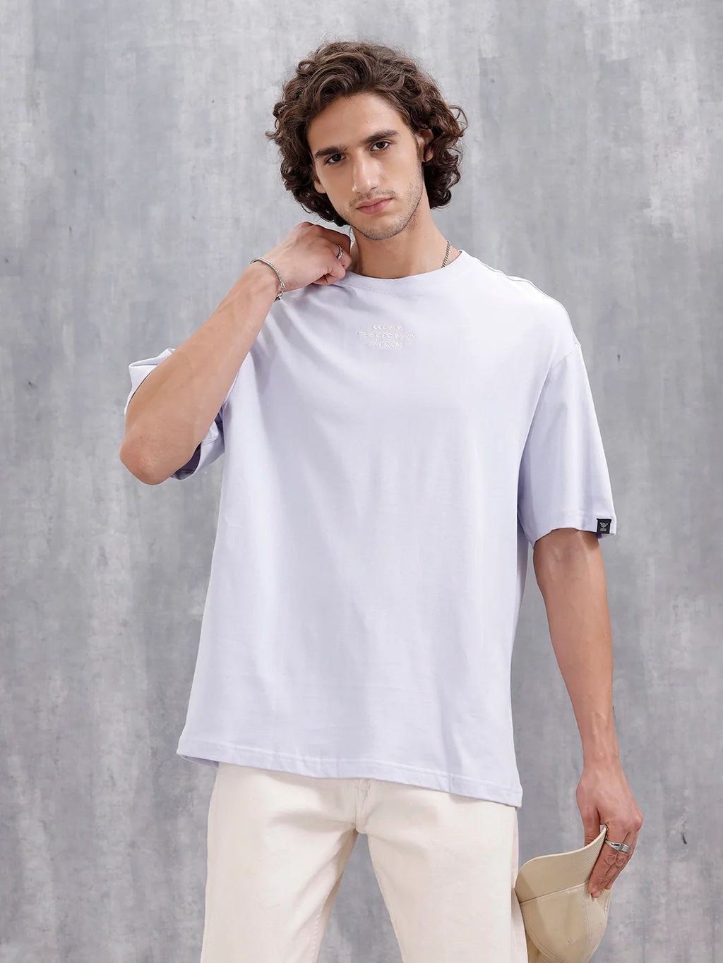 Men’s Embroidered Oversized Casual Tee | Light Purple