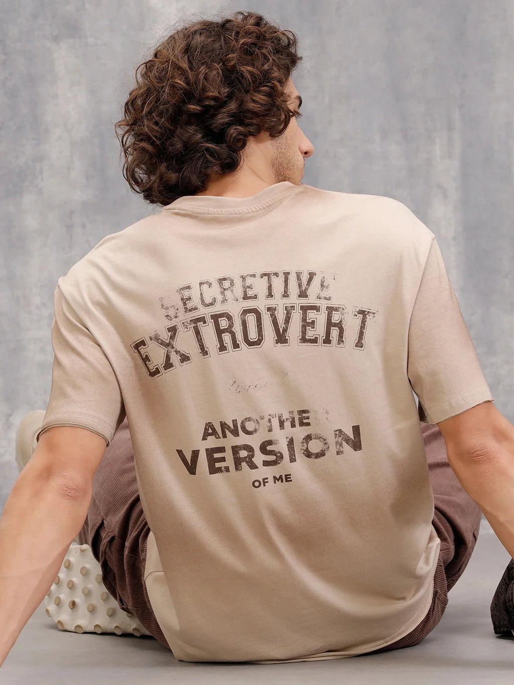 Retro Washed Oversized Fit Tshirt With Back Print |  Beige