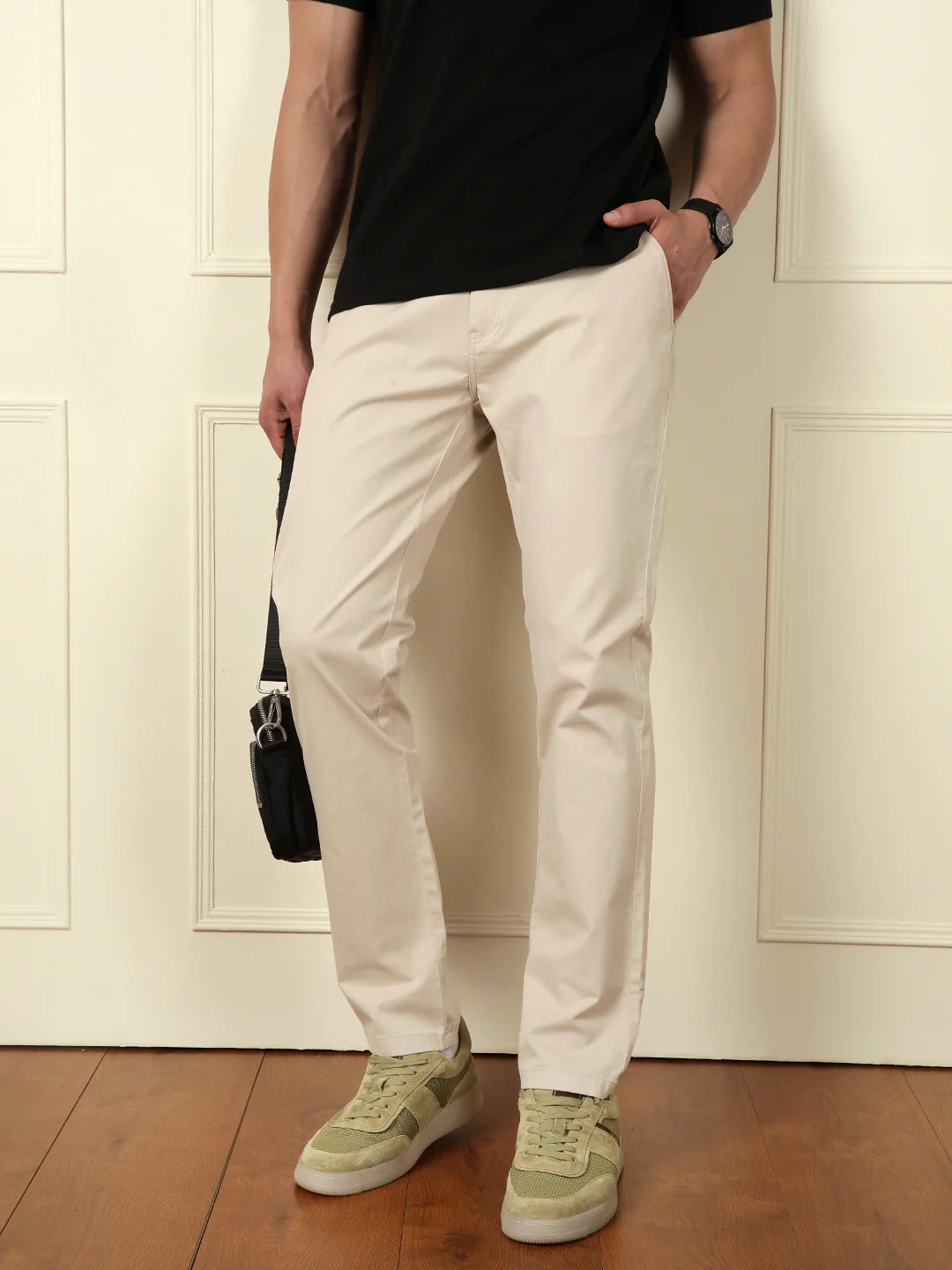 Peached Cotton Slim Fit Trouser | Beige