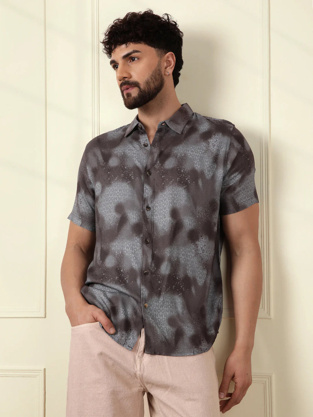 AOP Flowy Viscose Shirt | Grey