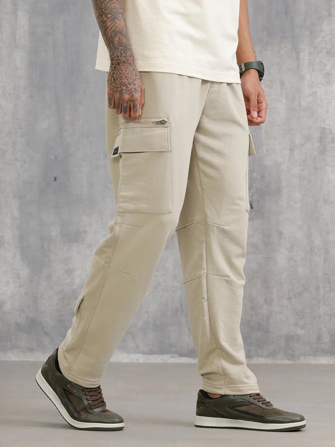 Comfort Fit Trackpants With Utility Cargo Pockets | Light Green