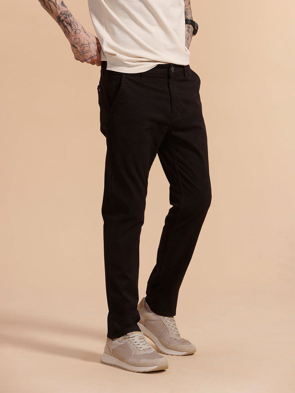 Cotton Blend Chino Trouser | Black