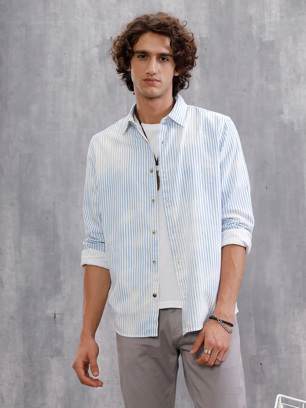 Corduroy Lenticular Stripe Print Shirt | White