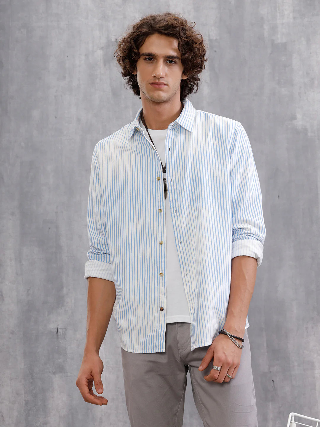 Corduroy Lenticular Stripe Print Shirt | White