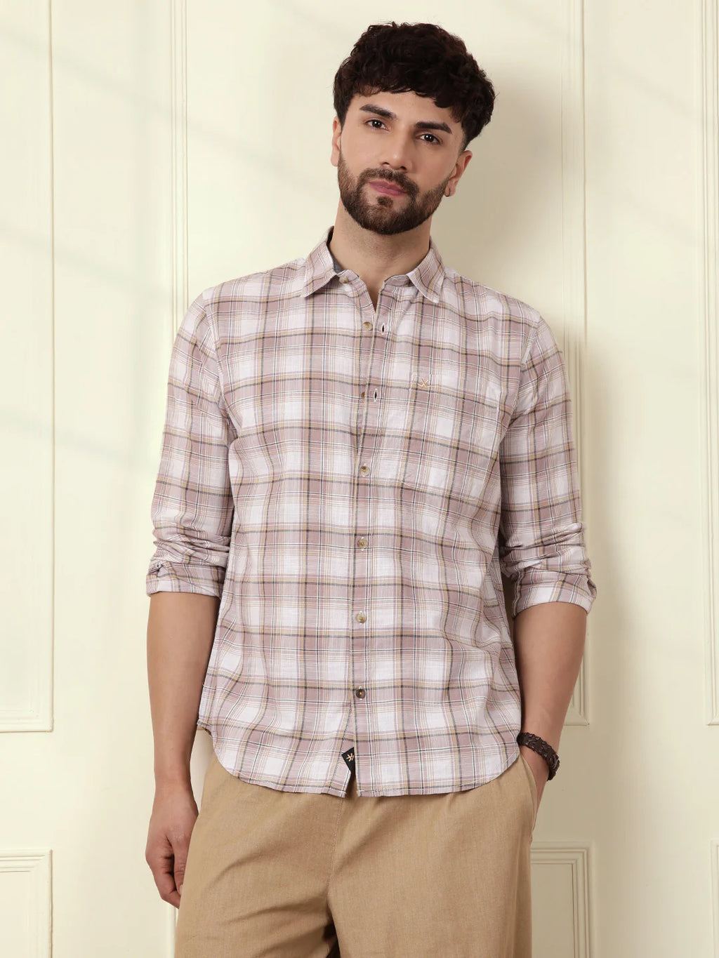 Checked Cotton Slub Summer Shirt | Pink