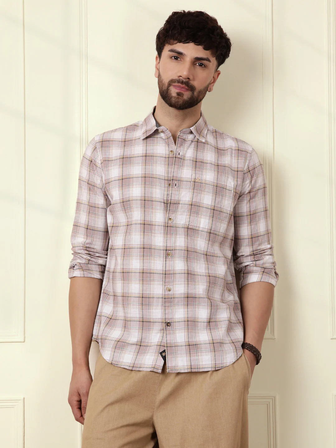 Checked Cotton Slub Summer Shirt | Pink