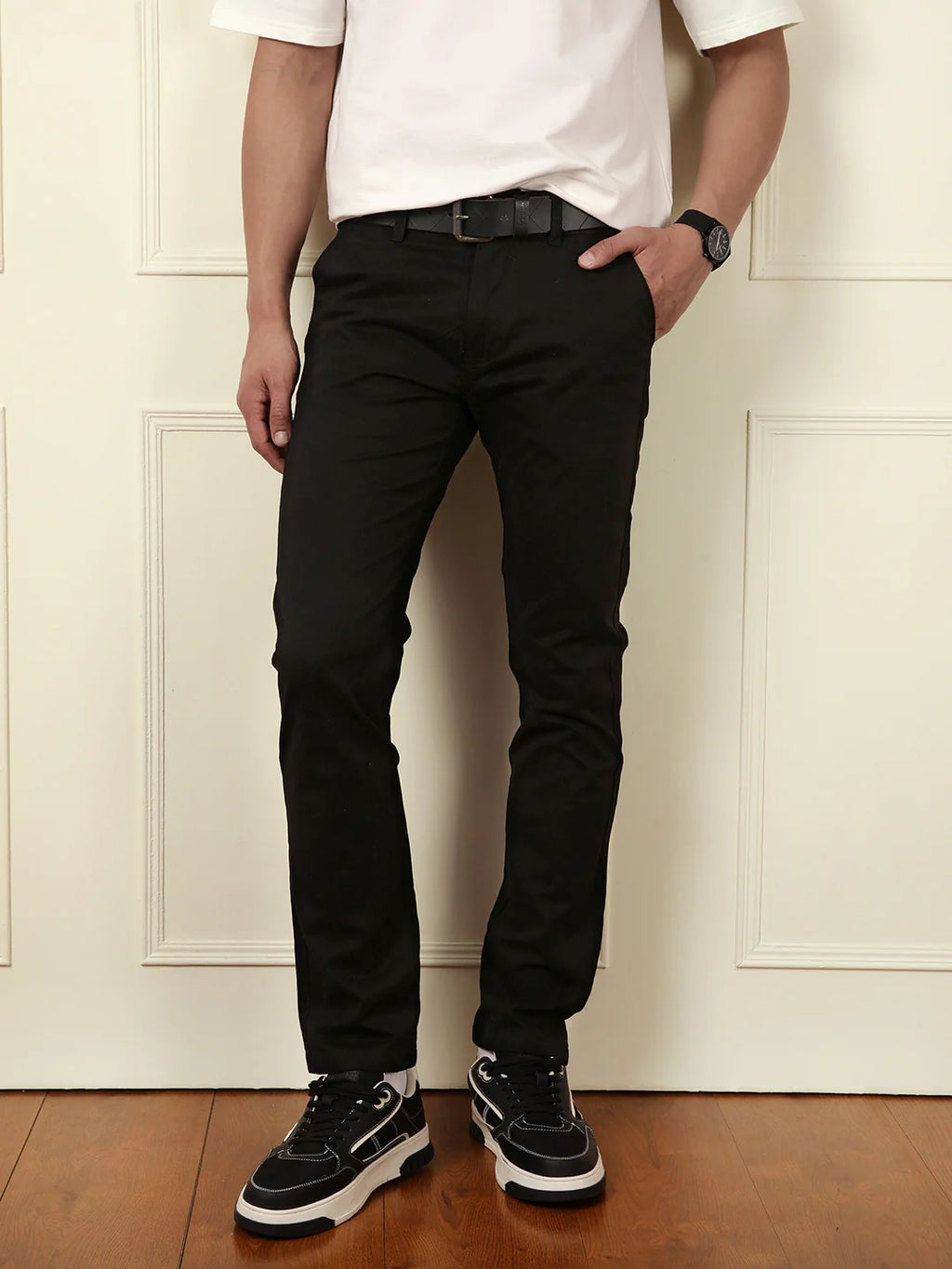 Soft Cotton Blend Chino Trouser | Black